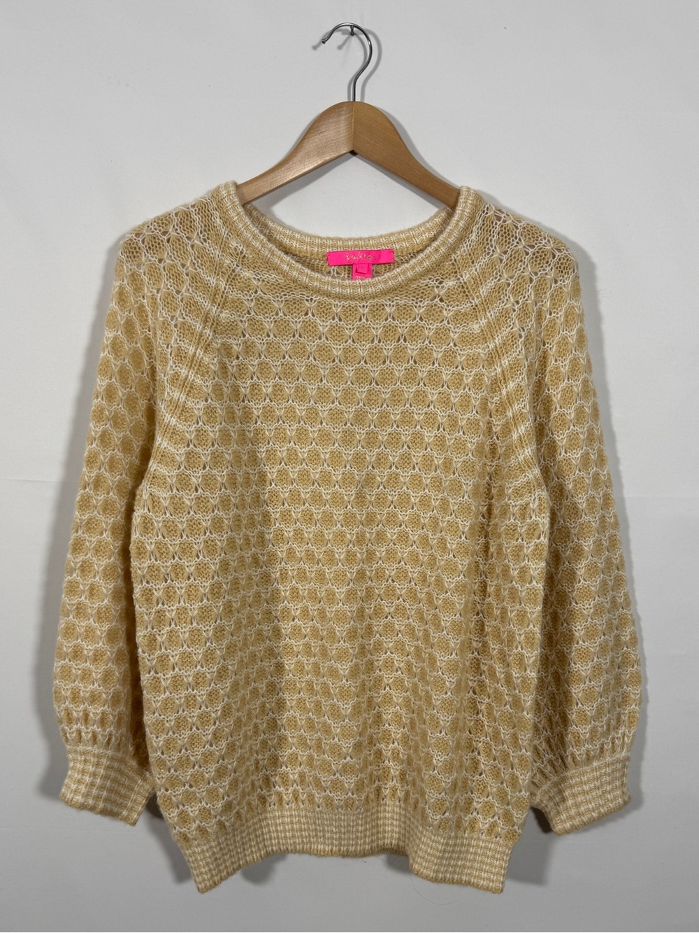 WSW1 {Lilly Pulitzer} Tan Cream Open Weave Knit Lightweight Crewneck Sweater